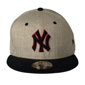 New Era 59FIFTY NY Yankees Fitted Hat 7 5/8 Tan Black Red MLB Cap